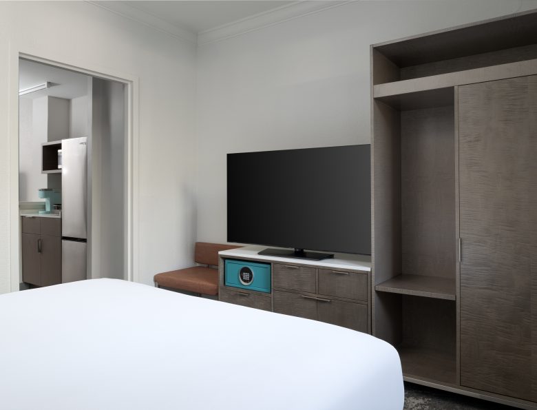 King bed facing the television