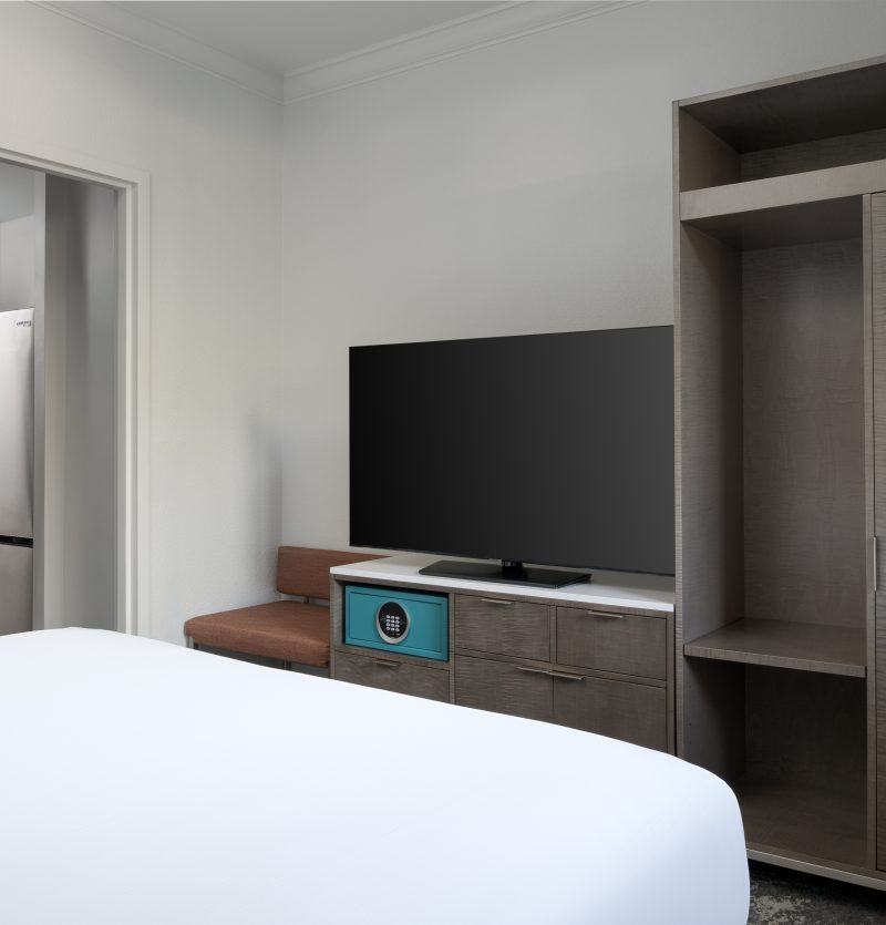 King bed facing the television